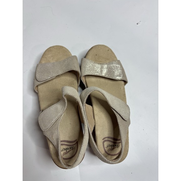 Dansko Women's 38 US 7.5 Sonnet Sandals Platform Gold Shimmer Suede Hook Loop - Picture 5 of 7